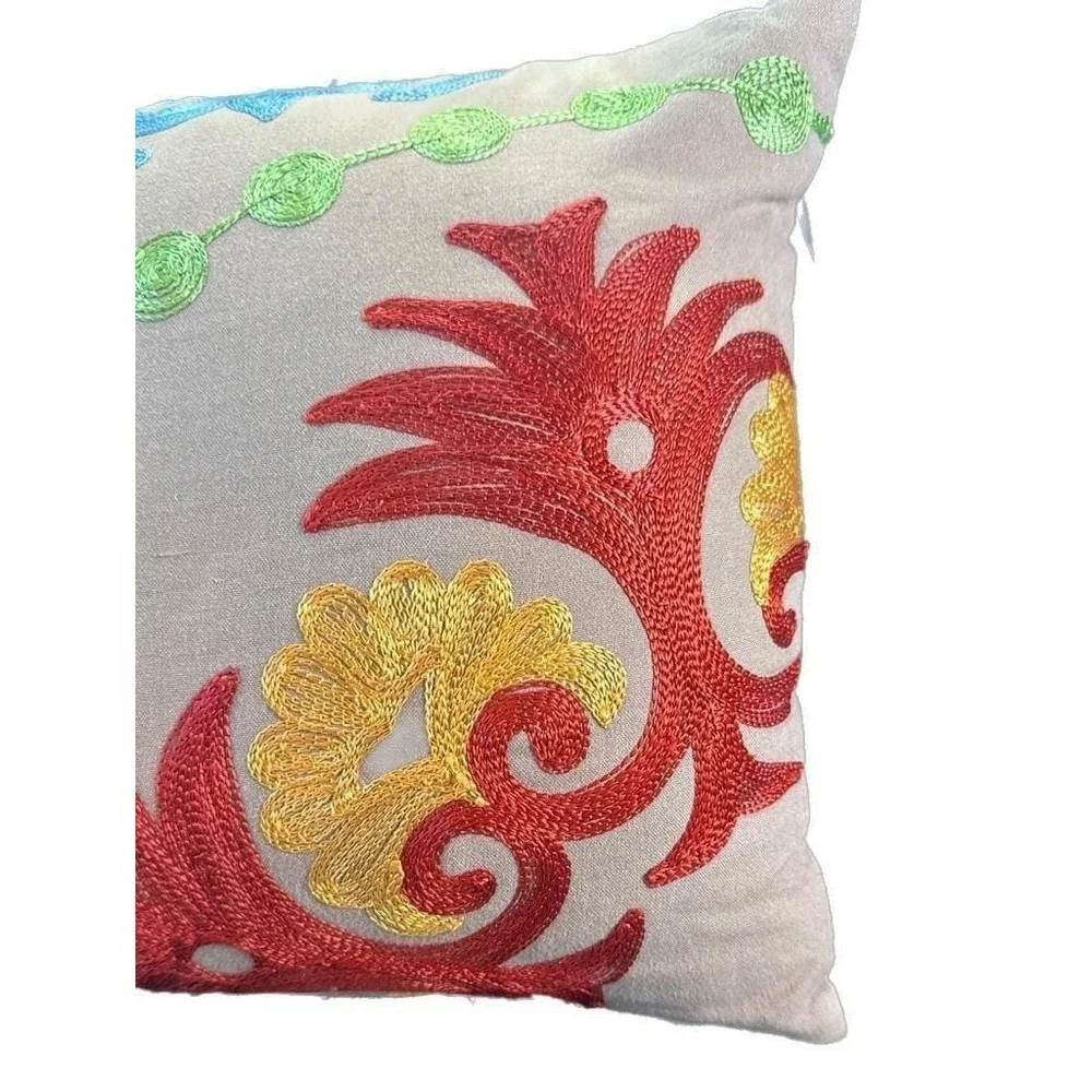 Vintage Pier 1 Imports Embroidered Boho Suzani Lumbar Throw Pillow 19x11
